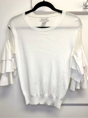 Rachel Zoe White Ruffle Sleeve Knit Top